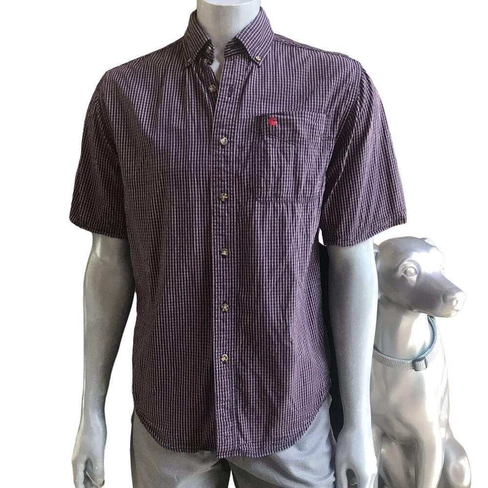 Carhartt Checkered Blue Red Short Sleeve Button Down Cotton Shirt Men's Size M